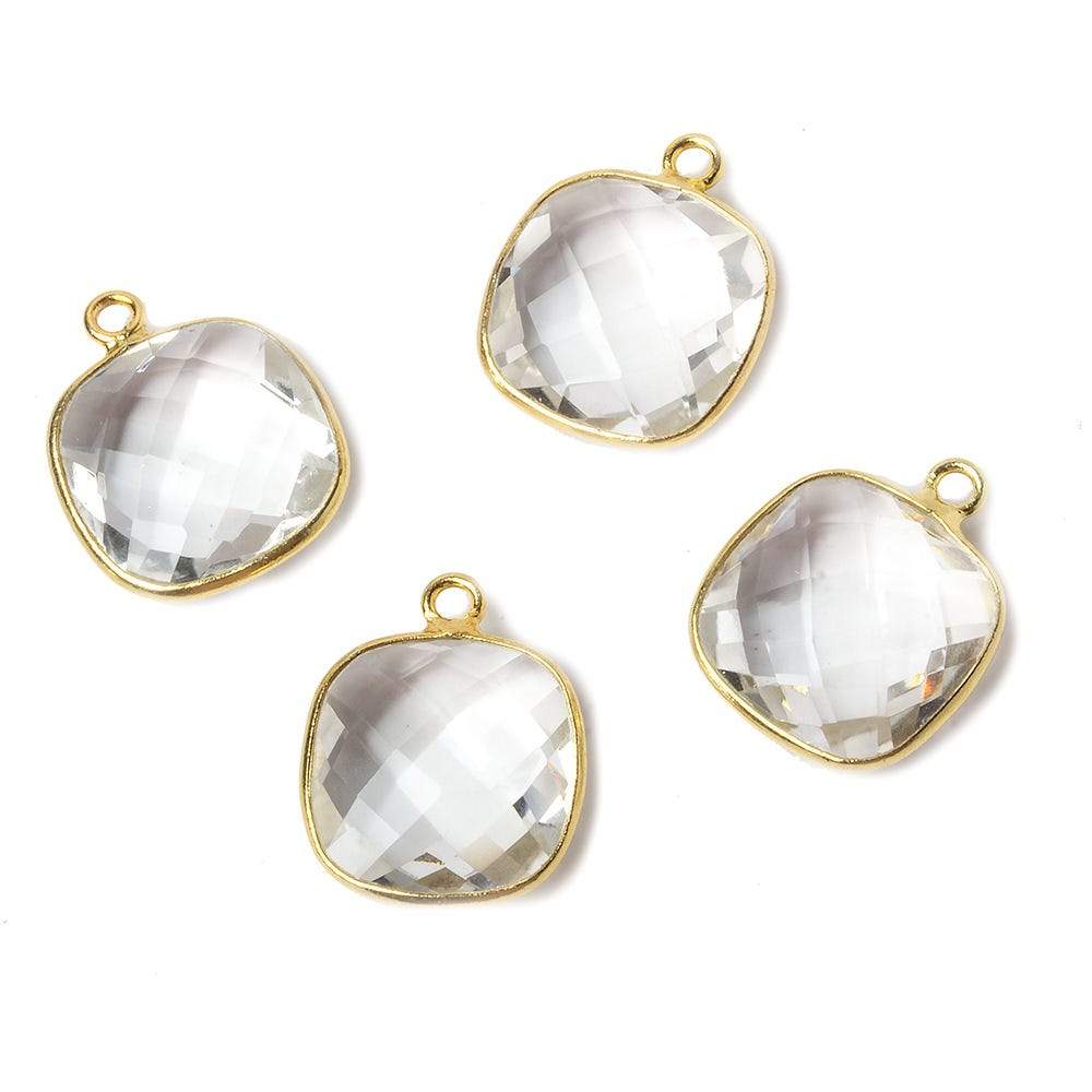 19x15mm Vermeil Bezeled Crystal Quartz faceted square Pendant 1 piece