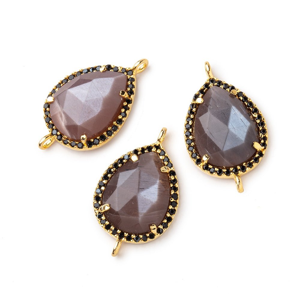 19x15mm Vermeil & Black CZ Bezel Chocolate Moonstone Pear 1 Focal Bead
