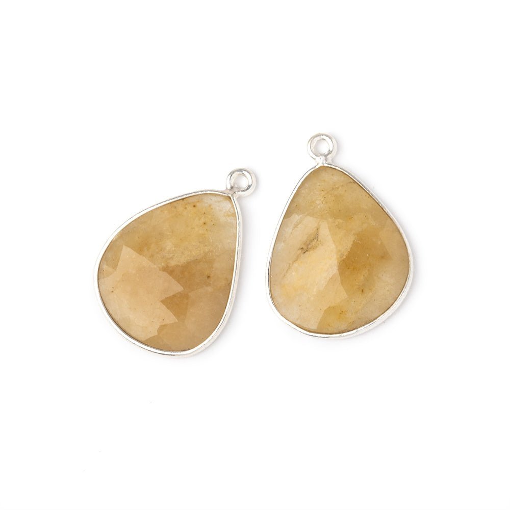 19x16mm .925 Silver Bezel Yellow Beryl Faceted Freeform Set of 2 Pendants