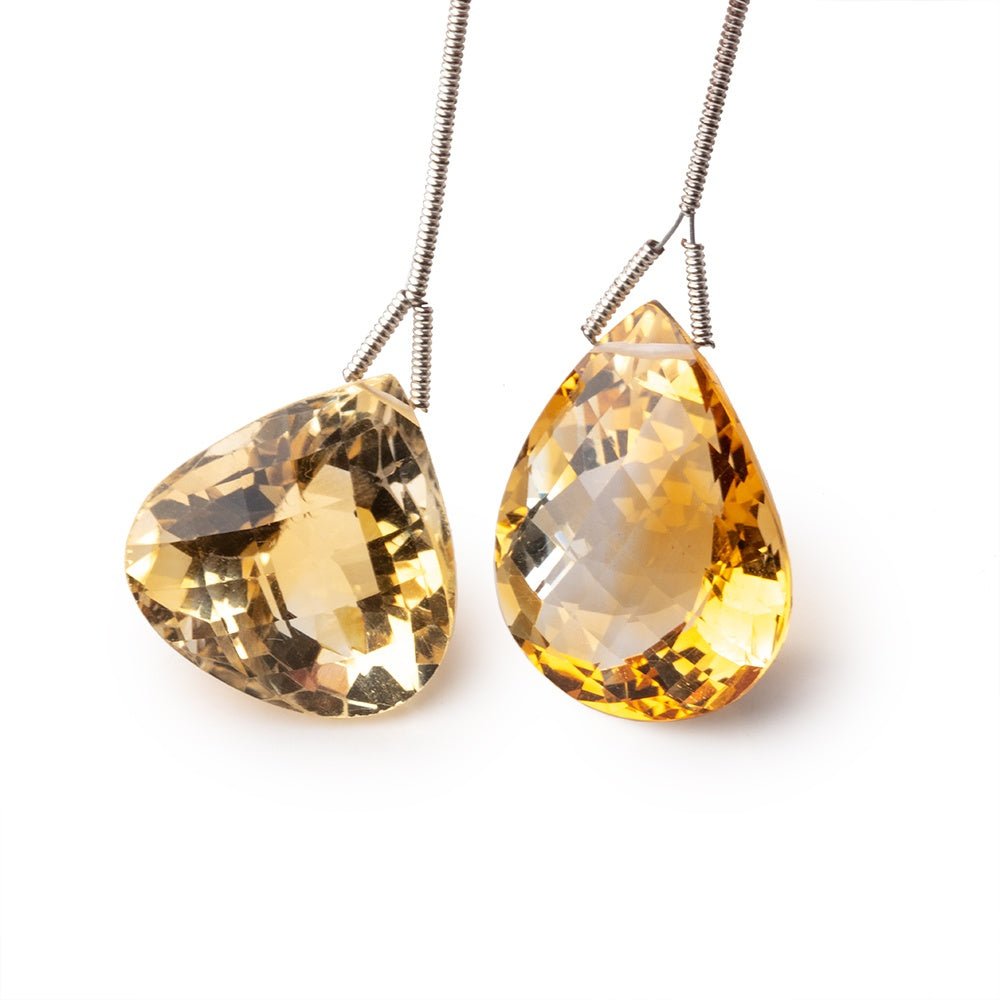 19x19-24x17mm Citrine Faceted Heart & Pear Focal Set of 2 Beads