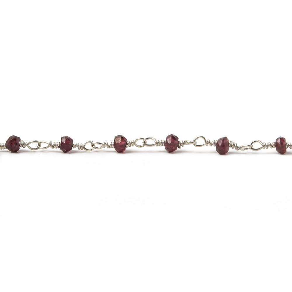 2-3mm Rhodolite Garnet Silver plated Wire Wrapped Chain by the foot