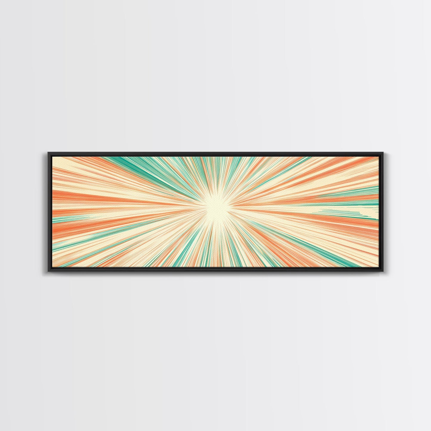 Mid Centery Modern Canvas Print - Framed MCM Style Wall Art, Orange and Green Star Burst - Art Deco Modern Art - Above Sofa Decor