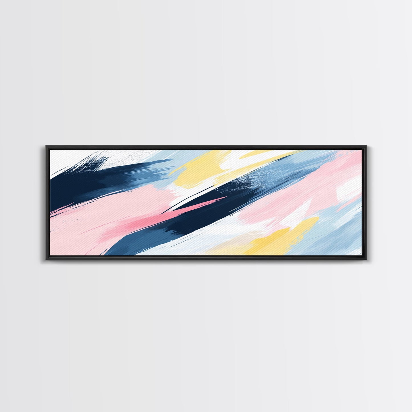 Pastel Abstract Brush Strokes Painting Print, Framed Canvas Art, Panoramic Extra Wide Office Decor, Living Room Or Bedroom Oversized Art