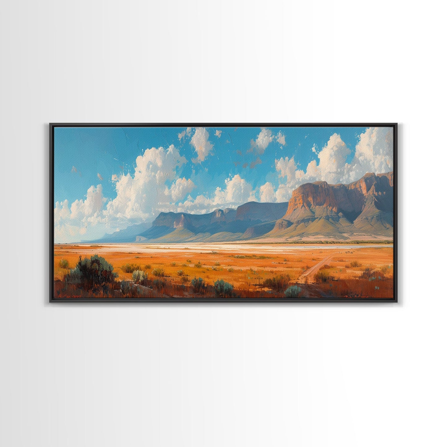 Panoramic Landscape Print Of an Arizona Desert Landscape, Framed Canvas, Rustic Farmhouse Decor, Nature Print, Minimalist Landscape Painting