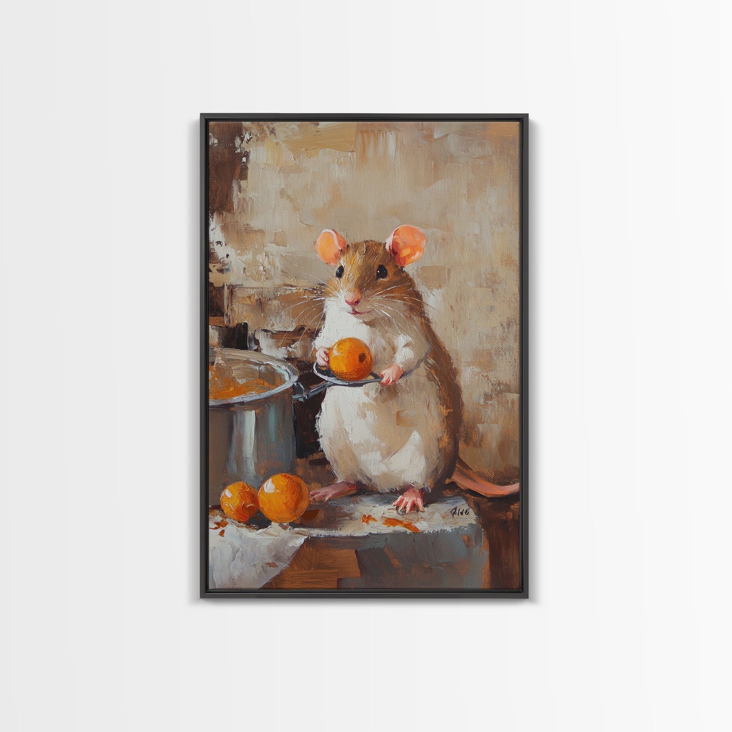 Rats with Jobs, Framed Canvas Print, Rat Painting, The Rat Chef, Cute Rat Home Decor, Rat Cooking Stew