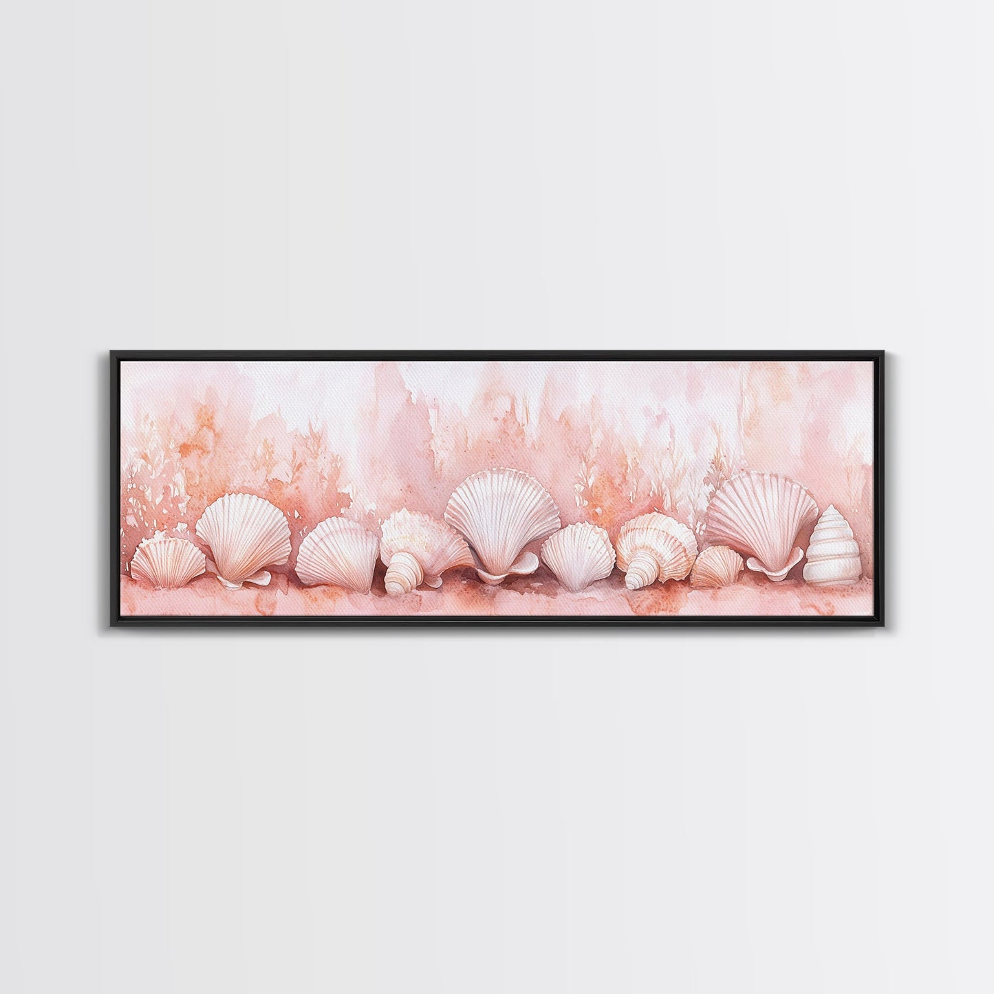 Coastal Shell Art Canvas Print Featuring Light Pink and Orange Pastel Hues, Beach House Decor, Nautical Wall Art for Living Room