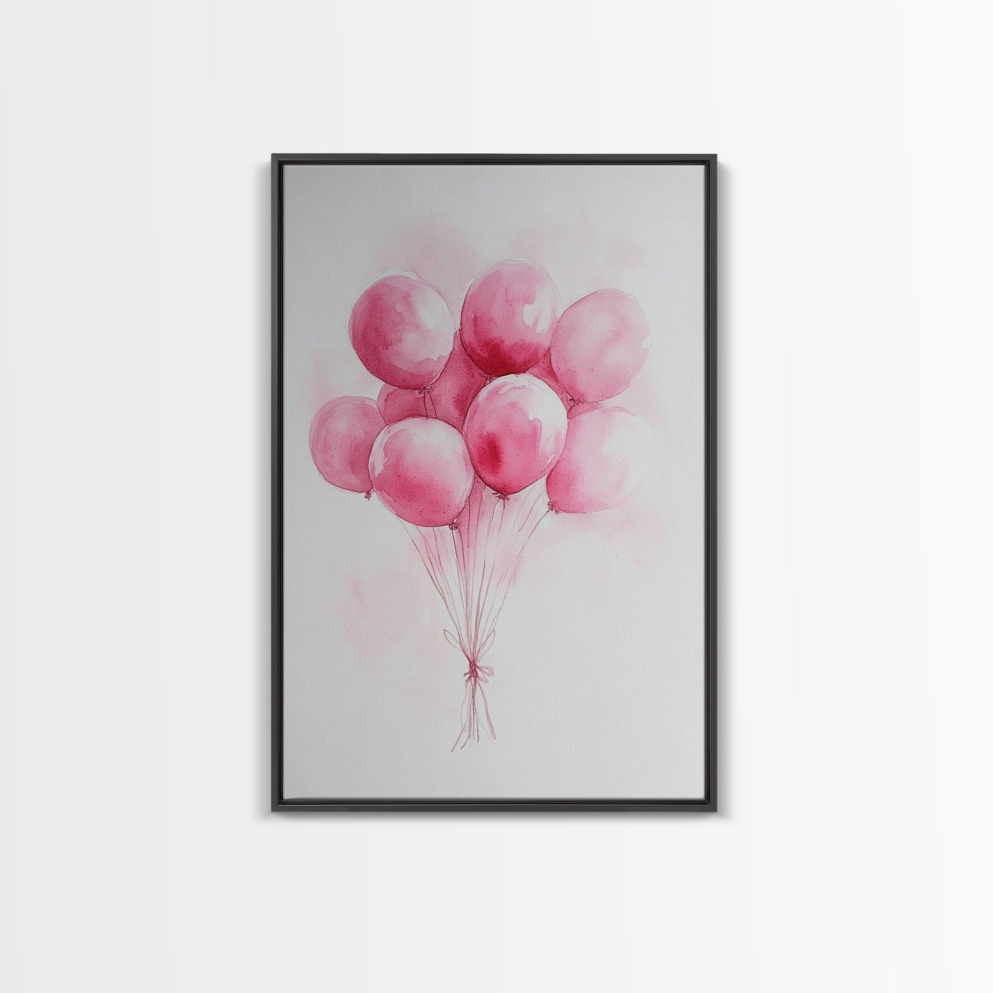 Pink Abstract Balloon Bouquet Framed Canvas Print, Whimsical Party Wall Art Light Pink Decor, Ideal Rustic Bedroom Aesthetic