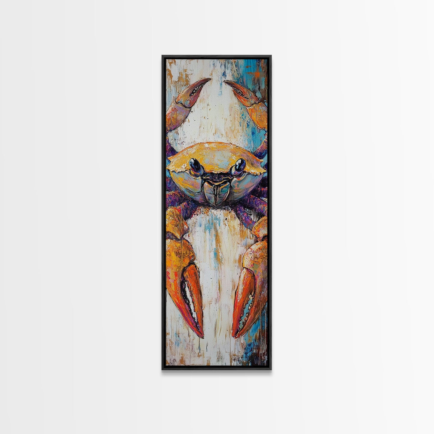 Colorful crab, coastal cowgirl wall art, crayfish painting, nautical wall art, framed canvas print, tall skinny art, rustic décor