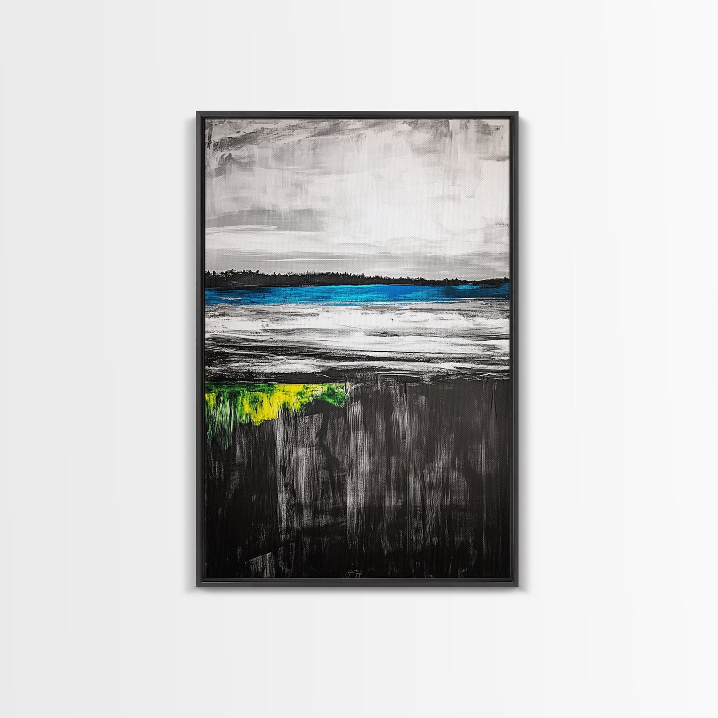 Tranquil Lake View, Blue Water Abstract Landscape, Moody Black White Sky, Serene Nature Wall Decor, Relaxing Home Gift, Canvas Print