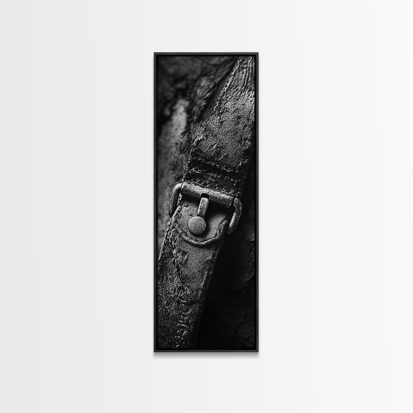 Leather Strap, Worn Texture, Rustic Detail, Framed Canvas Print, Industrial Wall Decor, Masculine Style, Close-Up Texture Art