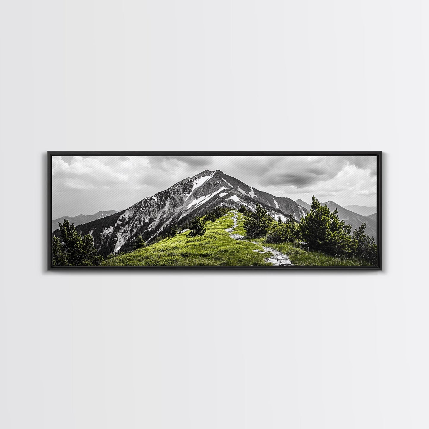 Mountain Hike Path, Scenic Peak Trail, Nature Landscape, Framed Canvas Print, Modern Cabin Decor, Adventure Wall Art, Minimalist Style