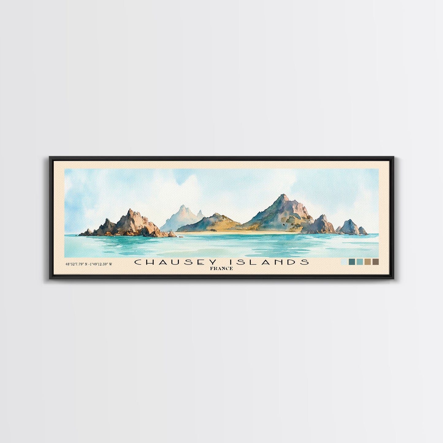Chausey Islands, France Watercolor Beach Print, Vacation Gift, France Wall Art, Framed Canvas Print, Framed Beach Painting