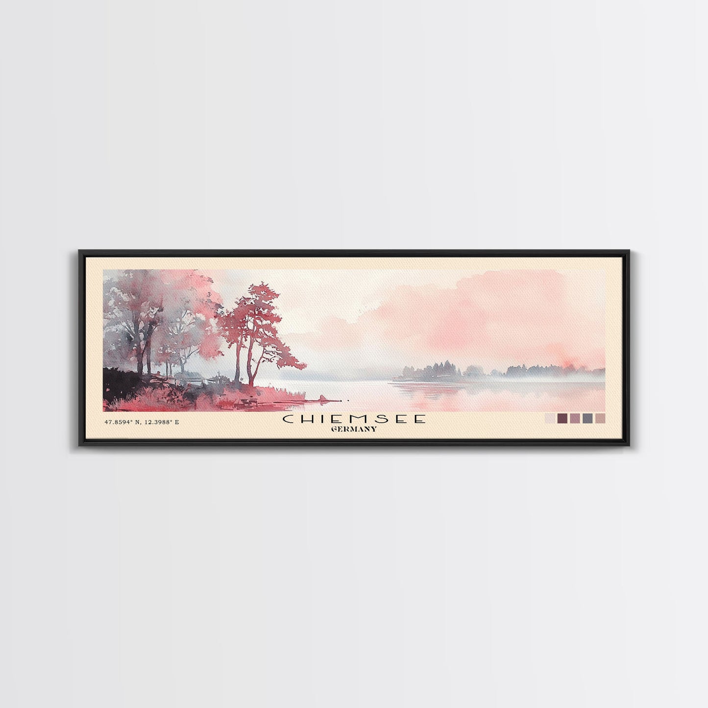 Chiemsee, Germany Watercolor Print, Vacation Gift, Germany Wall Art, Beach Painting, Beach Decor, Large Wall Art, Wood Frame Art