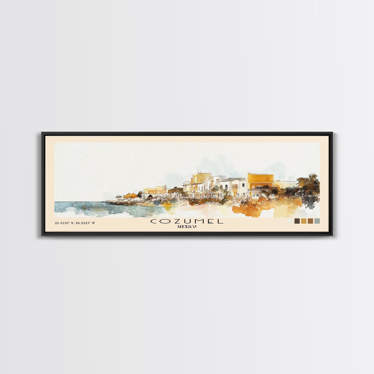 Cozumel, Mexico Watercolor Print, Vacation Gift, Mexico Wall Art, Beach Painting, Beach Decor, Large Wall Art, Wood Frame Art