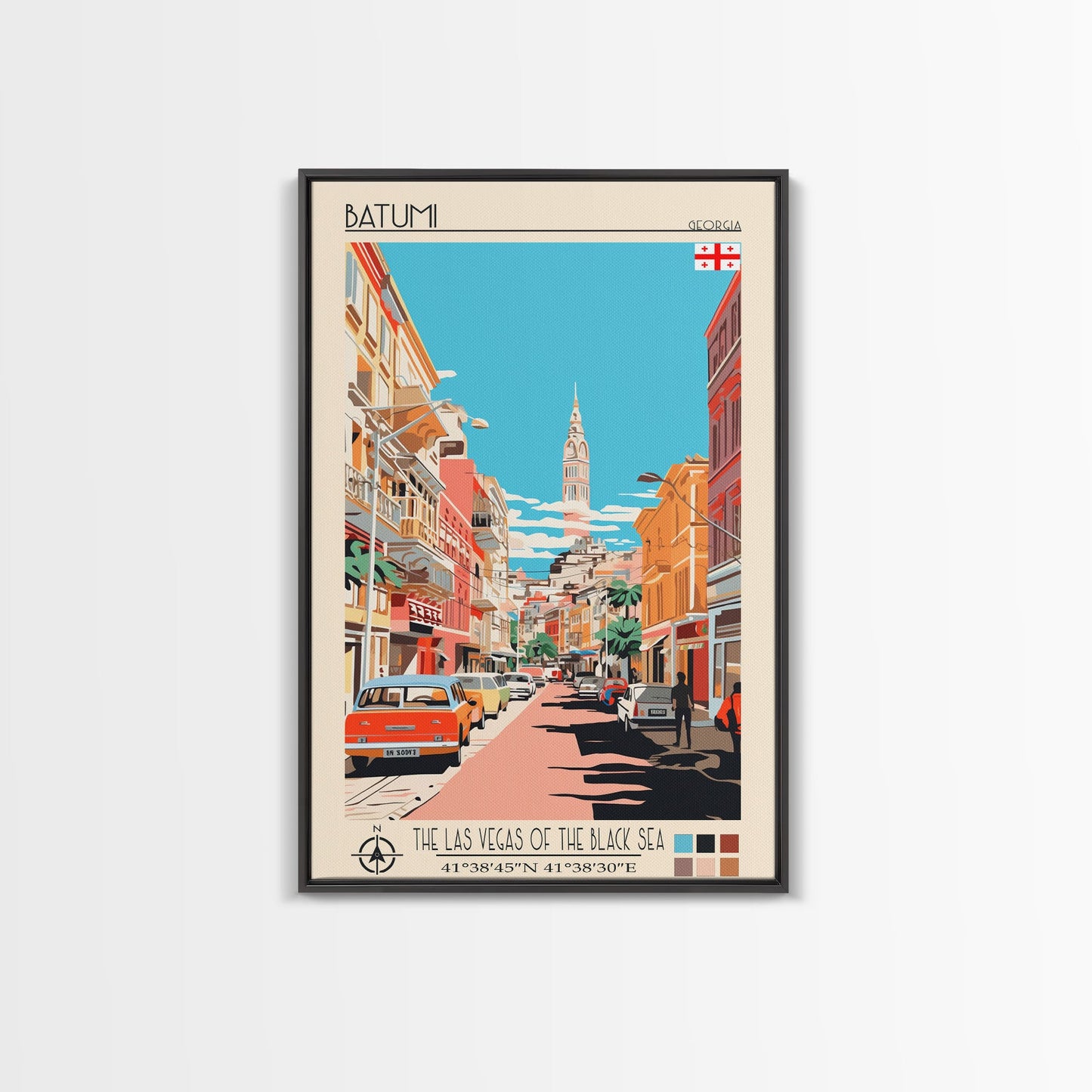 Batumi Georgia Travel Poster Framed Canvas Print, Midcentury Modern Art, Pop Art Wall Decor, Home Decor, Vacation Gift, Living Room Art