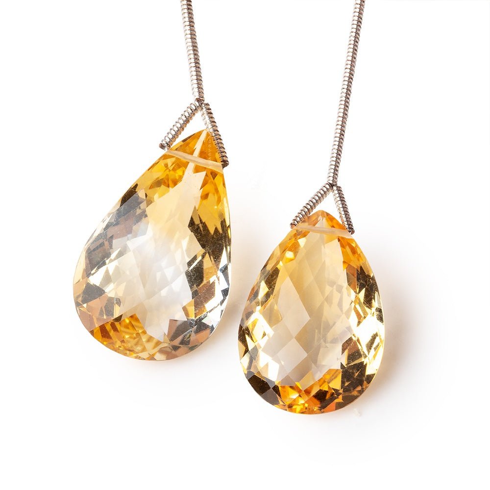 20-22mm Citrine Faceted Pear Focal Set of 2 Beads