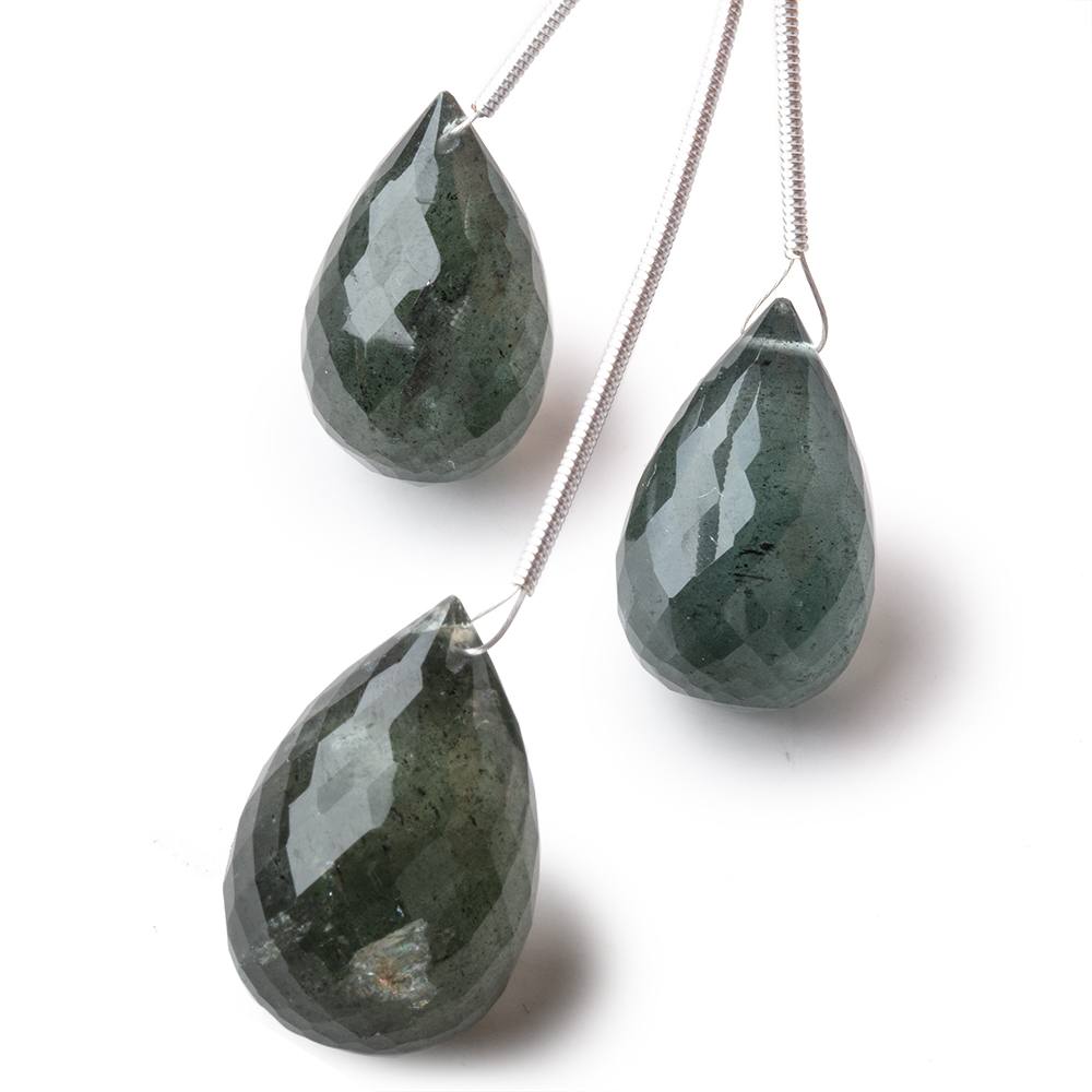 20-23mm Moss Aquamarine Faceted Tear Drop Set of 3 Focal Beads