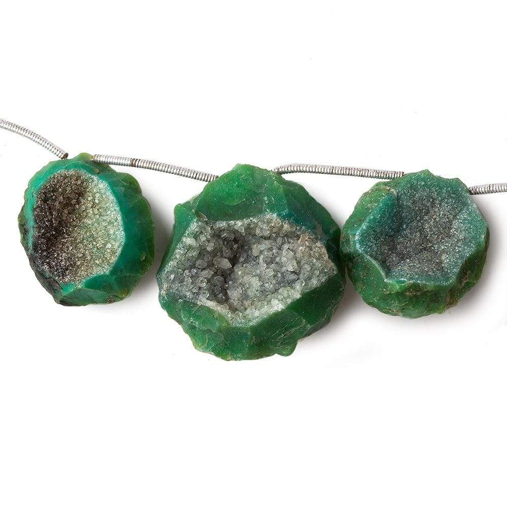 20-27mm Emerald Green Hammer Faceted Drusy Coin Beads 7 pieces