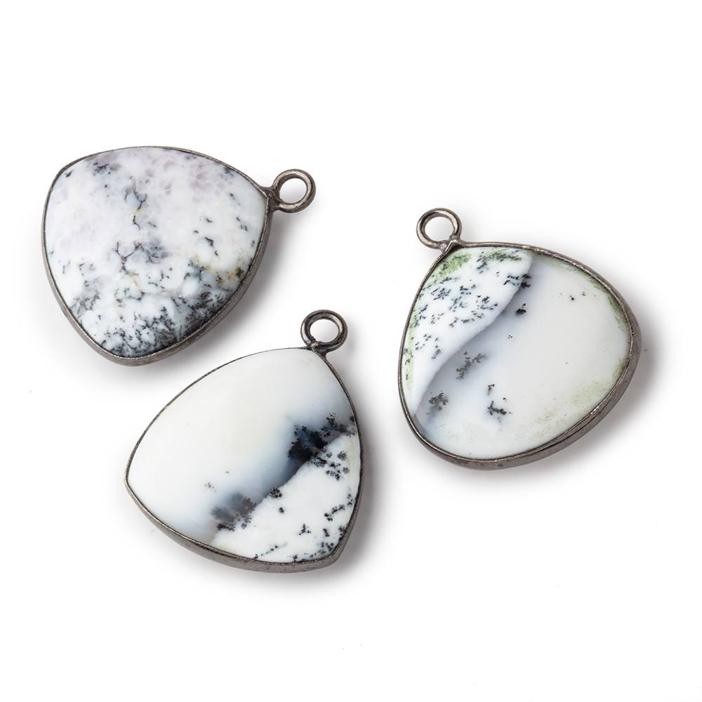 20mm Black Gold Bezel Dendritic Opal Plain Triangle Pendant 1 piece