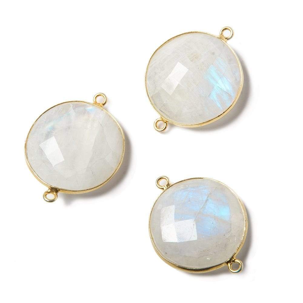 20mm Vermeil Bezeled Rainbow Moonstone faceted coin Pendant 1 piece