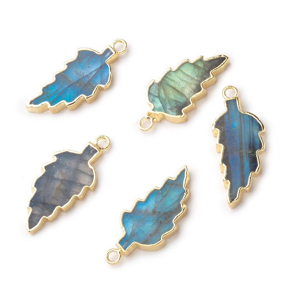 20x11mm Gold Leafed Labradorite Feather Focal Pendant 1 piece