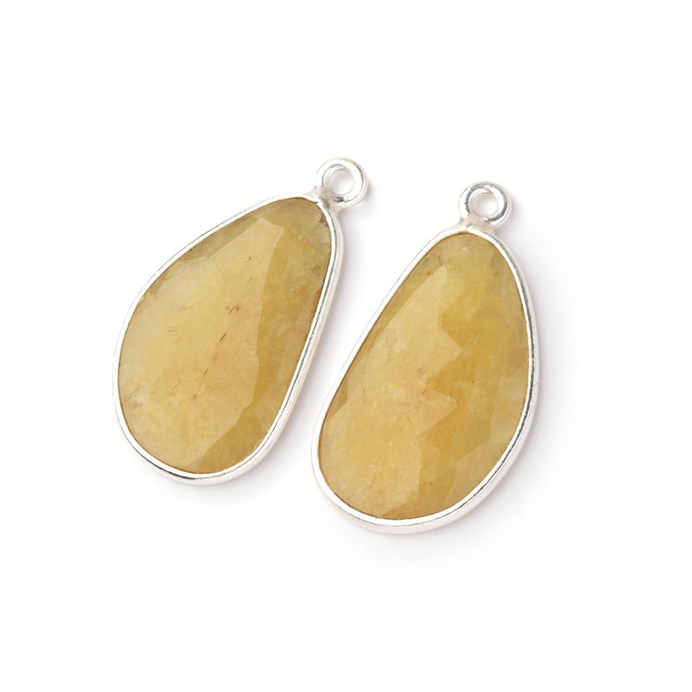 20x12mm .925 Silver Bezel Beryl Faceted Freeform Set of 2 Pendants