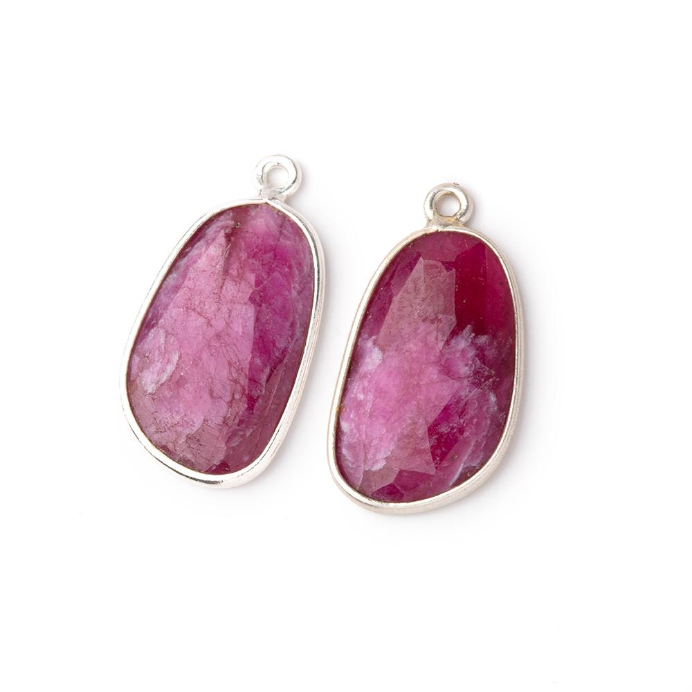 20x12mm .925 Silver Bezel Ruby Faceted Freeform Set of 2 Pendants