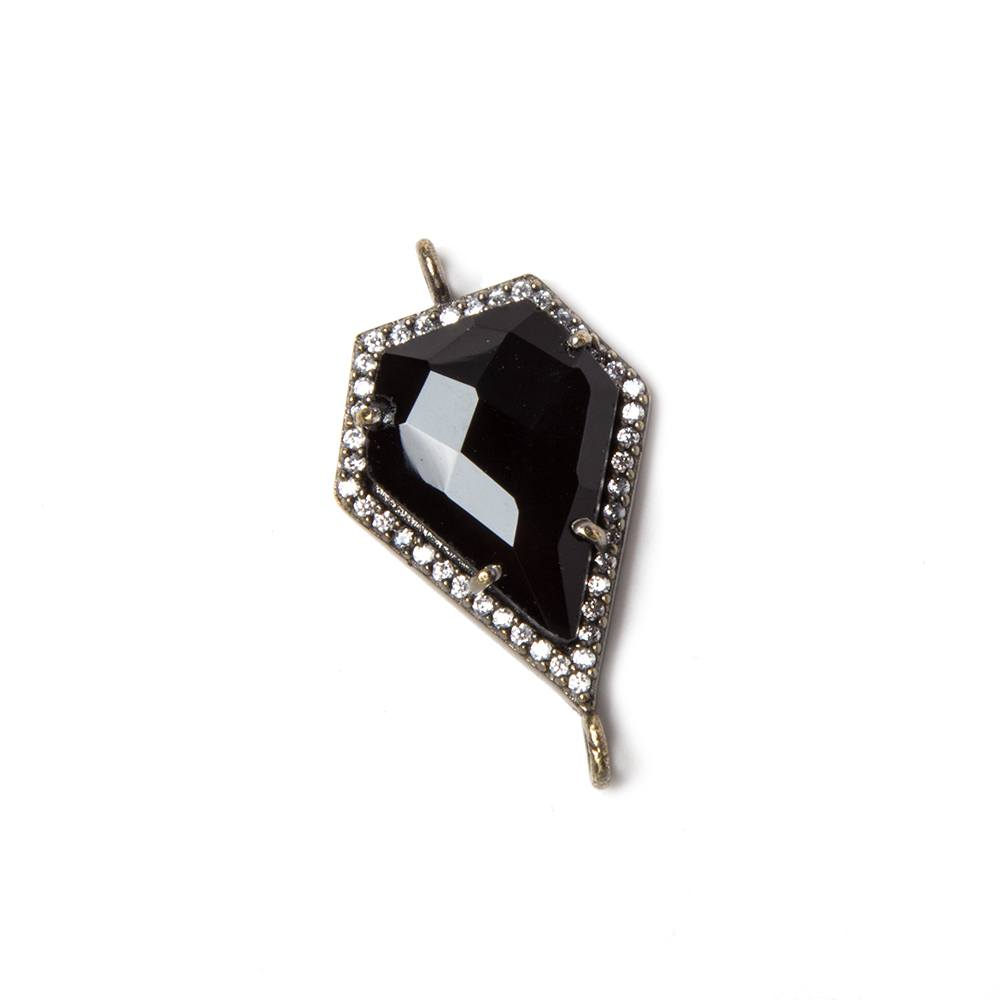 20x15mm Black Gold Bezeled CZ & Black Chalcedony shield Connector 1 pc