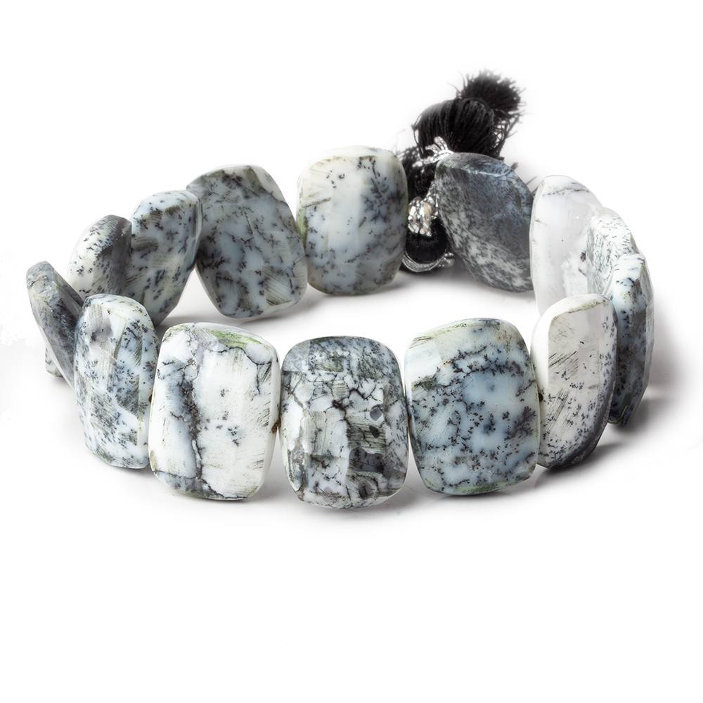 20x15mm Dendritic Opal side drilled faceted cushions 7.5 inch 13 beads AAA