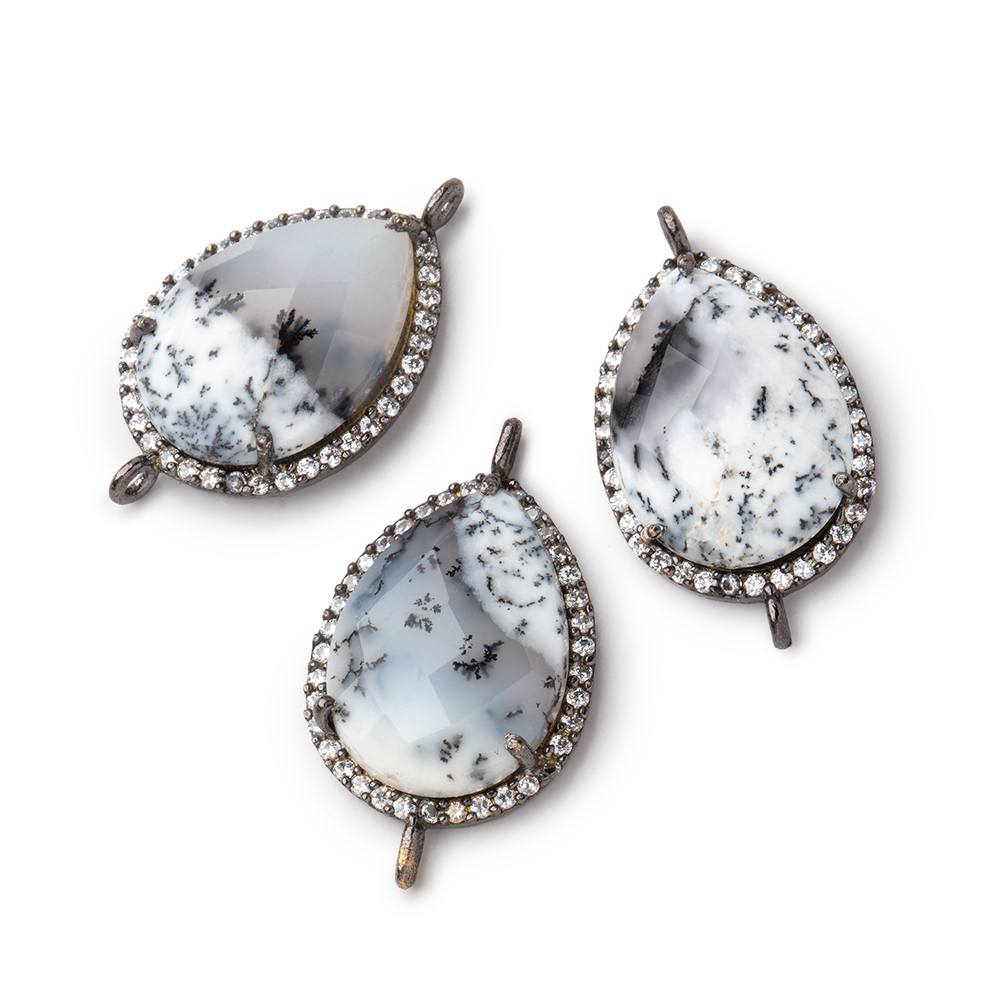 20x16mm Black Gold CZ Bezel Dendritic Opal Connector 1 Focal Bead