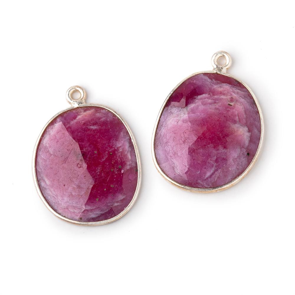 20x17mm .925 Silver Bezel Ruby Faceted Freeform Set of 2 Pendants