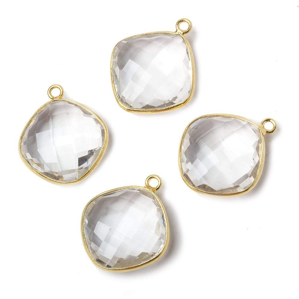 17mm Vermeil Bezeled Crystal Quartz faceted square Pendant 1 piece