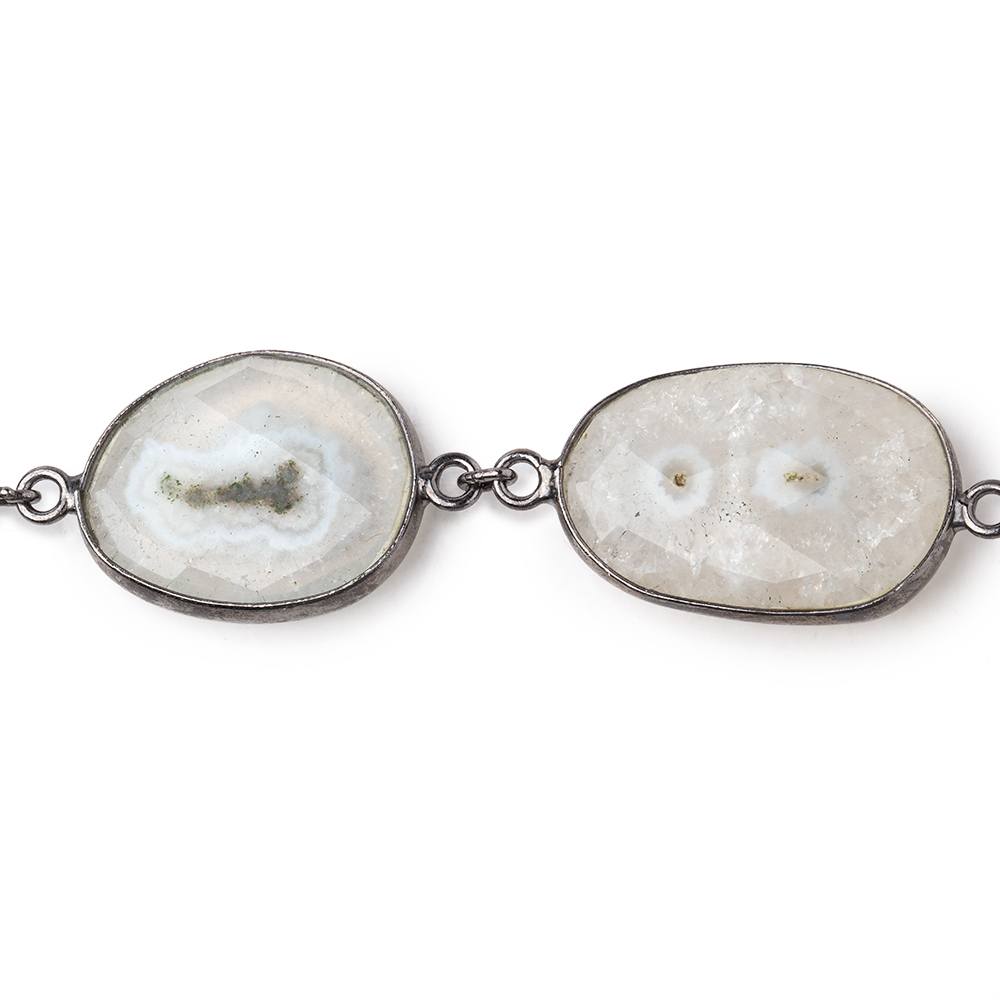 20x18-31x19mm Solar Quartz Faceted Nuggets Black Gold over .925 Bezel Set Chain