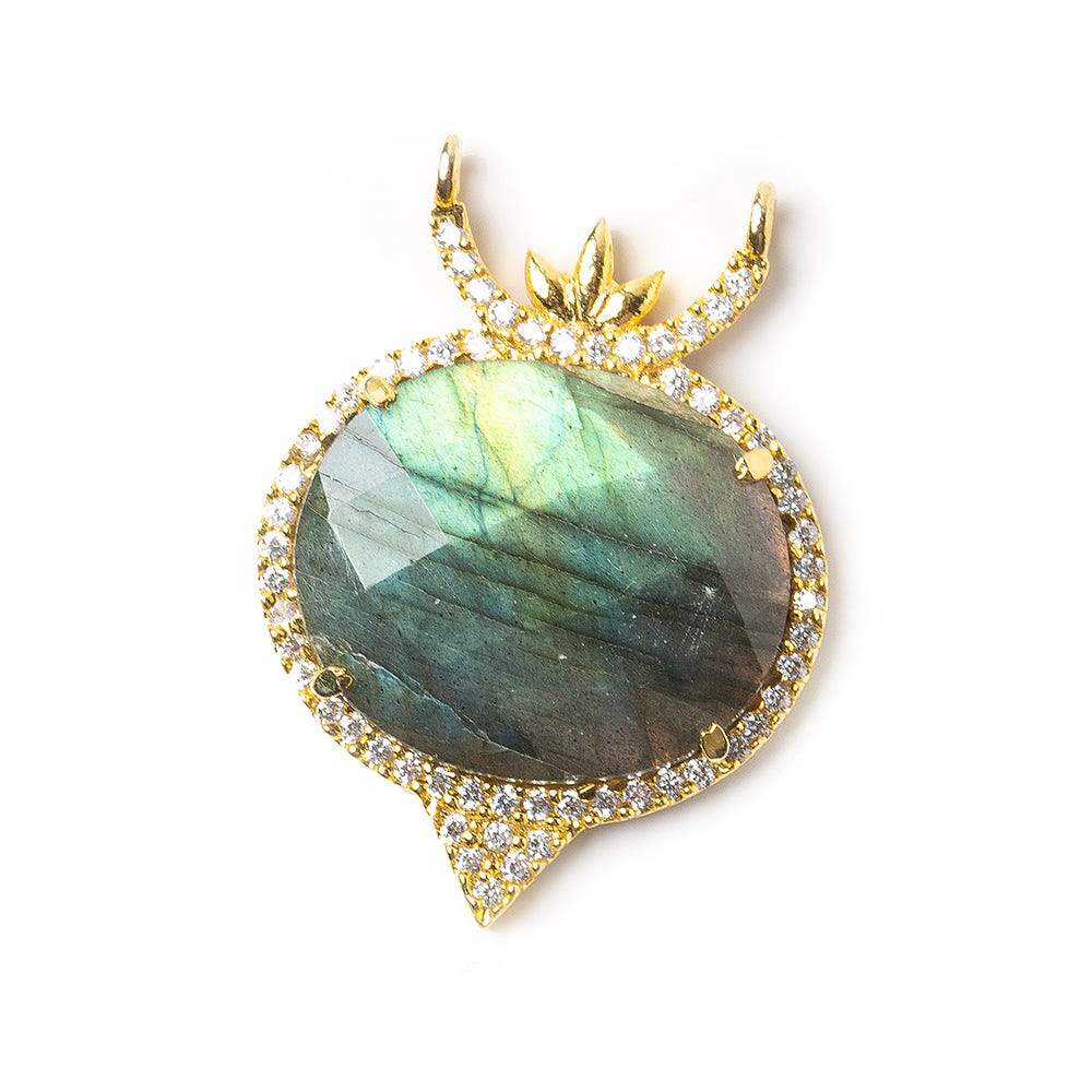 20x23mm Gold Bezel CZ & Labradorite Oval Modified East West Connector 1 focal bead