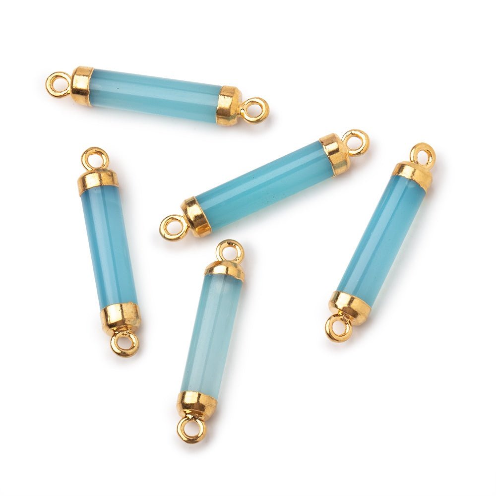 20x4.5mm Gold Leafed Blue Chalcedony Tube Focal Connector 1 piece