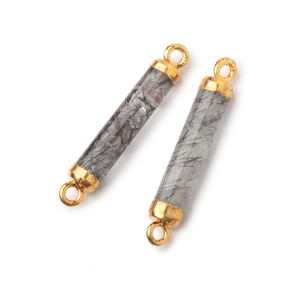 20x4.5mm Gold Leafed Tourmalinated Quartz Tube Focal Connector 1 piece