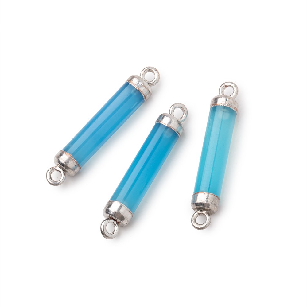 20x4.5mm Silver Leafed Blue Chalcedony Tube Focal Connector 1 piece