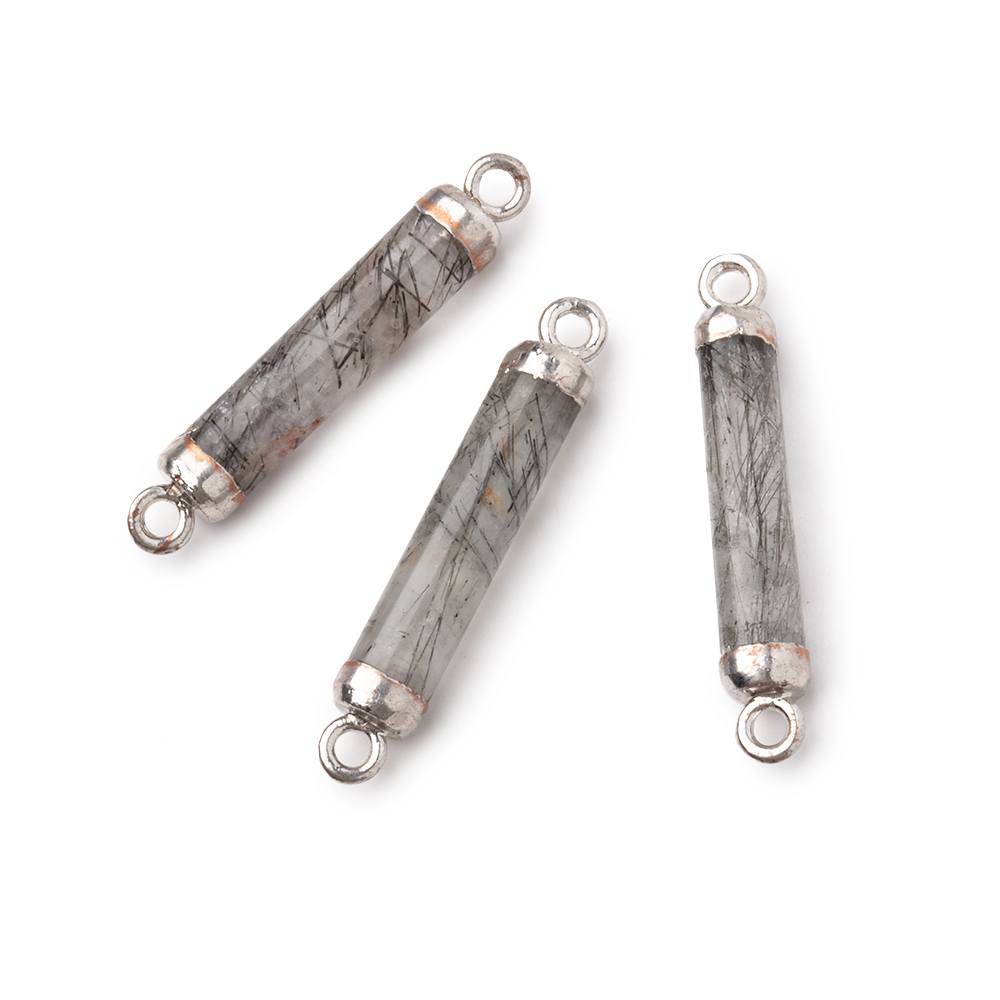 20x4.5mm Silver Leafed Tourmalinated Quartz Tube Focal Connector 1 piece