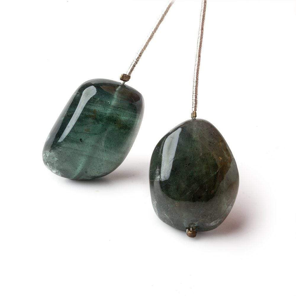 21-22.5mm Moss Aquamarine Plain Nugget Focal Beads Set of 2