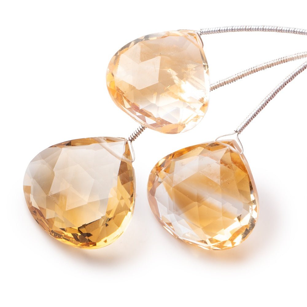 21-23mm Citrine Faceted Heart Focal Beads Set of 3 pieces