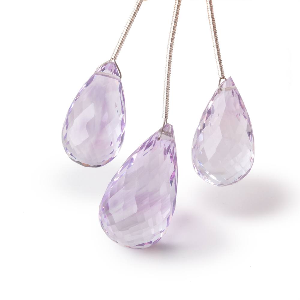 21-25mm Pink Amethyst Faceted Tear Drop Set of 3 Focal Beads