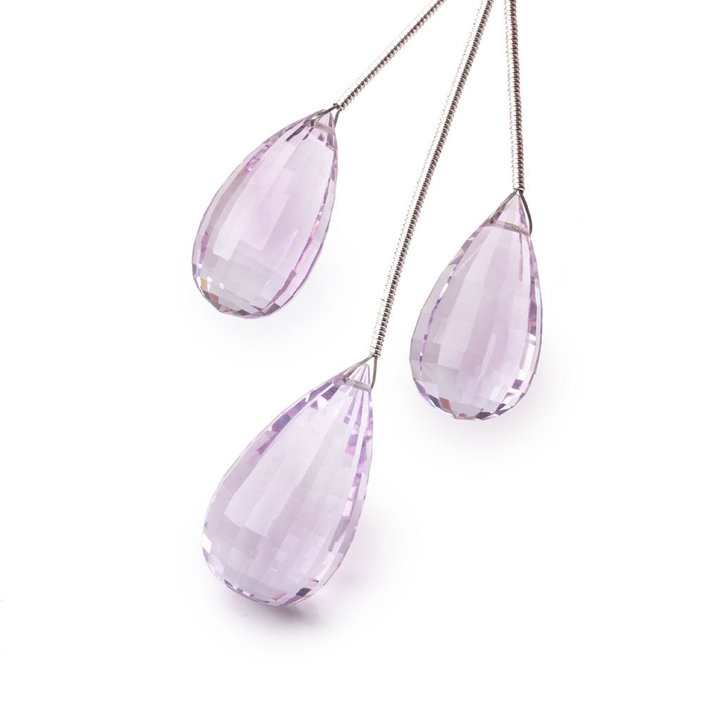 21-25mm Pink Amethyst Faceted Tear Drop Set of 3 Focal Beads