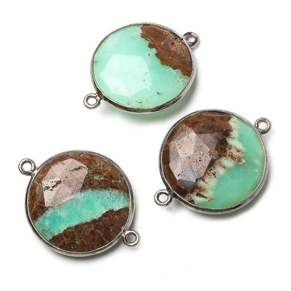 21.5mm Black Gold .925 Bezel Chrysoprase & Matrix faceted coin Connector 1 piece