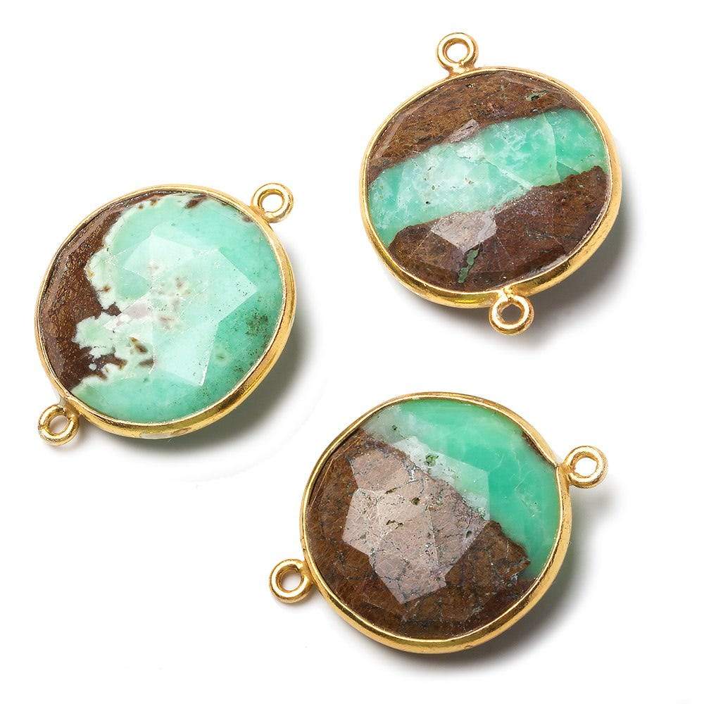 21.5mm Vermeil Bezel Chrysoprase & Matrix faceted coin Connector 1 piece