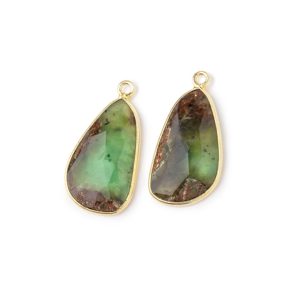 21.5x13mm Vermeil Bezel Chrysoprase Faceted Freeform Set of 2 Pendants