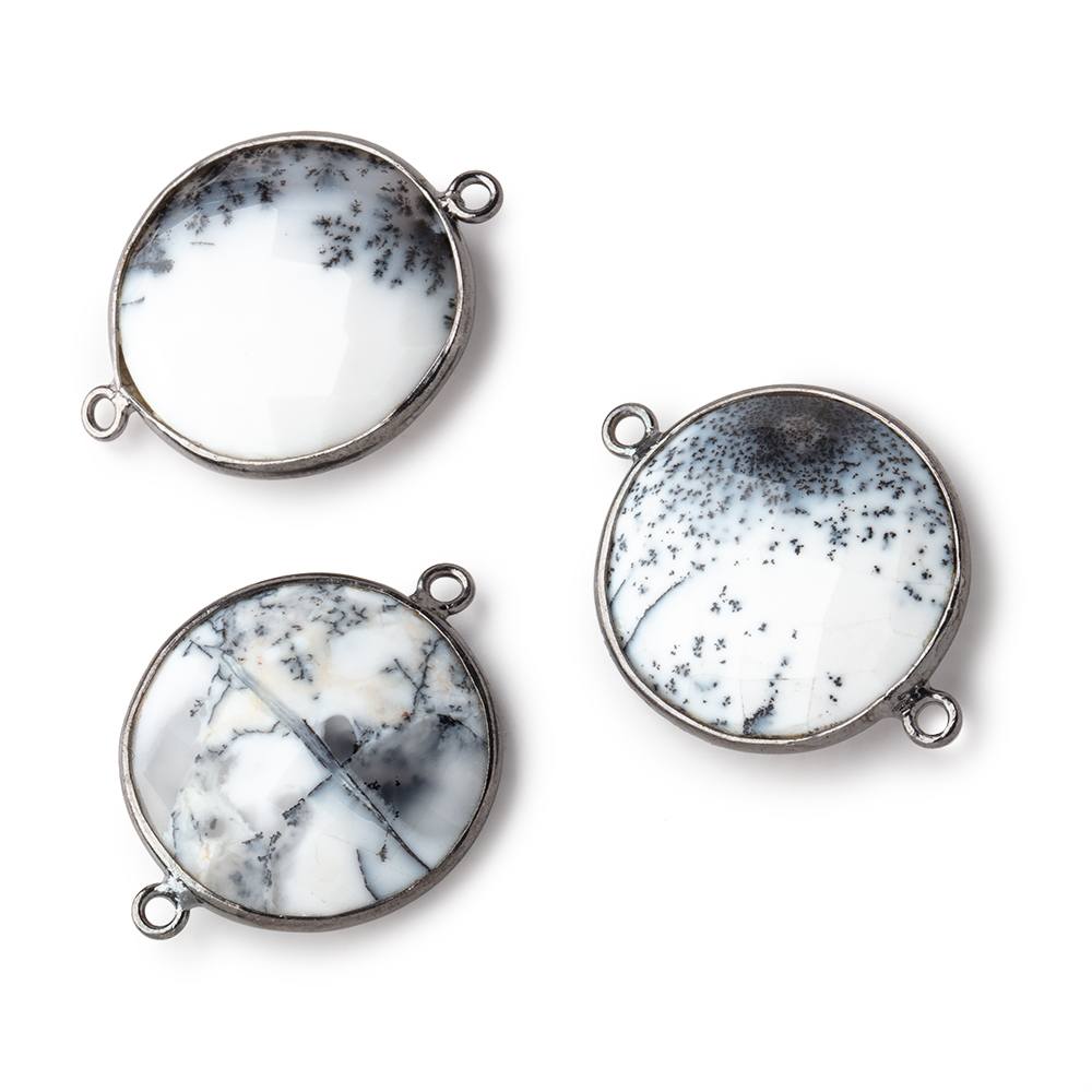 21mm Black Gold Bezel Dendritic Opal Faceted Coin Connector 1 piece