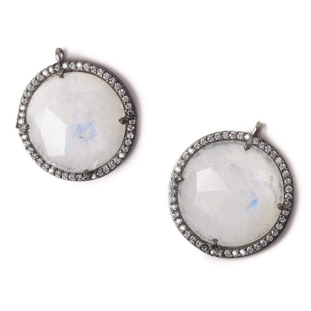 21mm Black Gold Bezel White CZ and Rainbow Moonstone Coin Pendant 1 focal bead