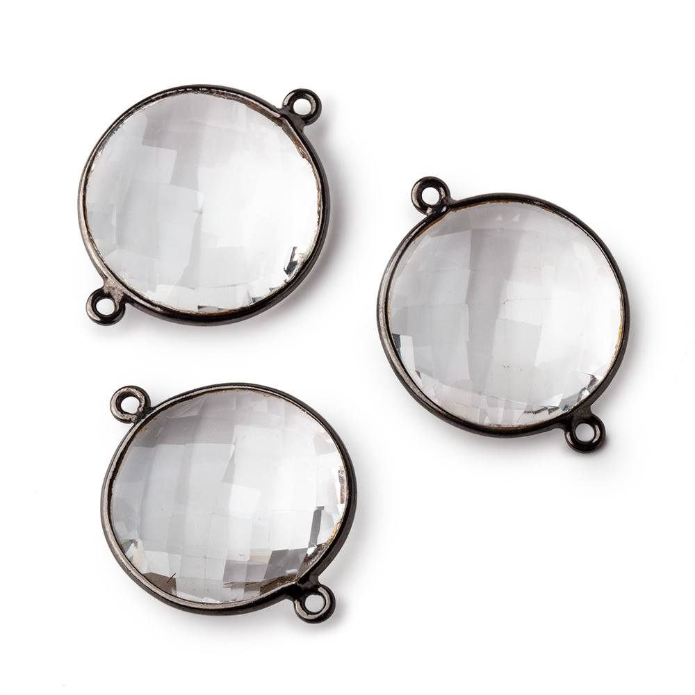 21mm Black Gold Bezeled Crystal Quartz Coin Connector 1 piece