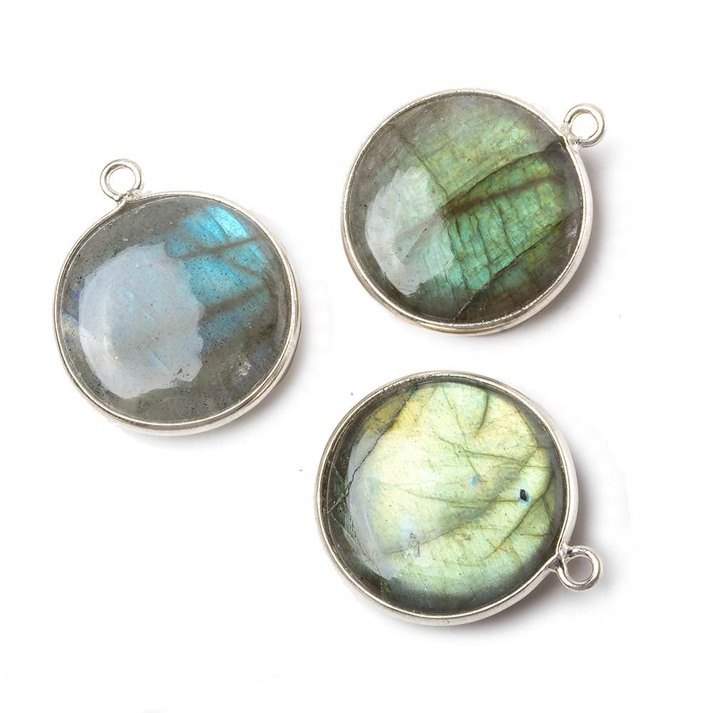 21mm Silver .925 Bezel Labradorite plain coin Pendant 1 piece
