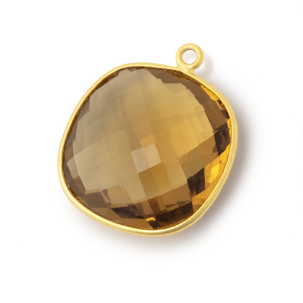 21mm Vermeil Bezel Whiskey Quartz Faceted Cushion Pendant 1 piece